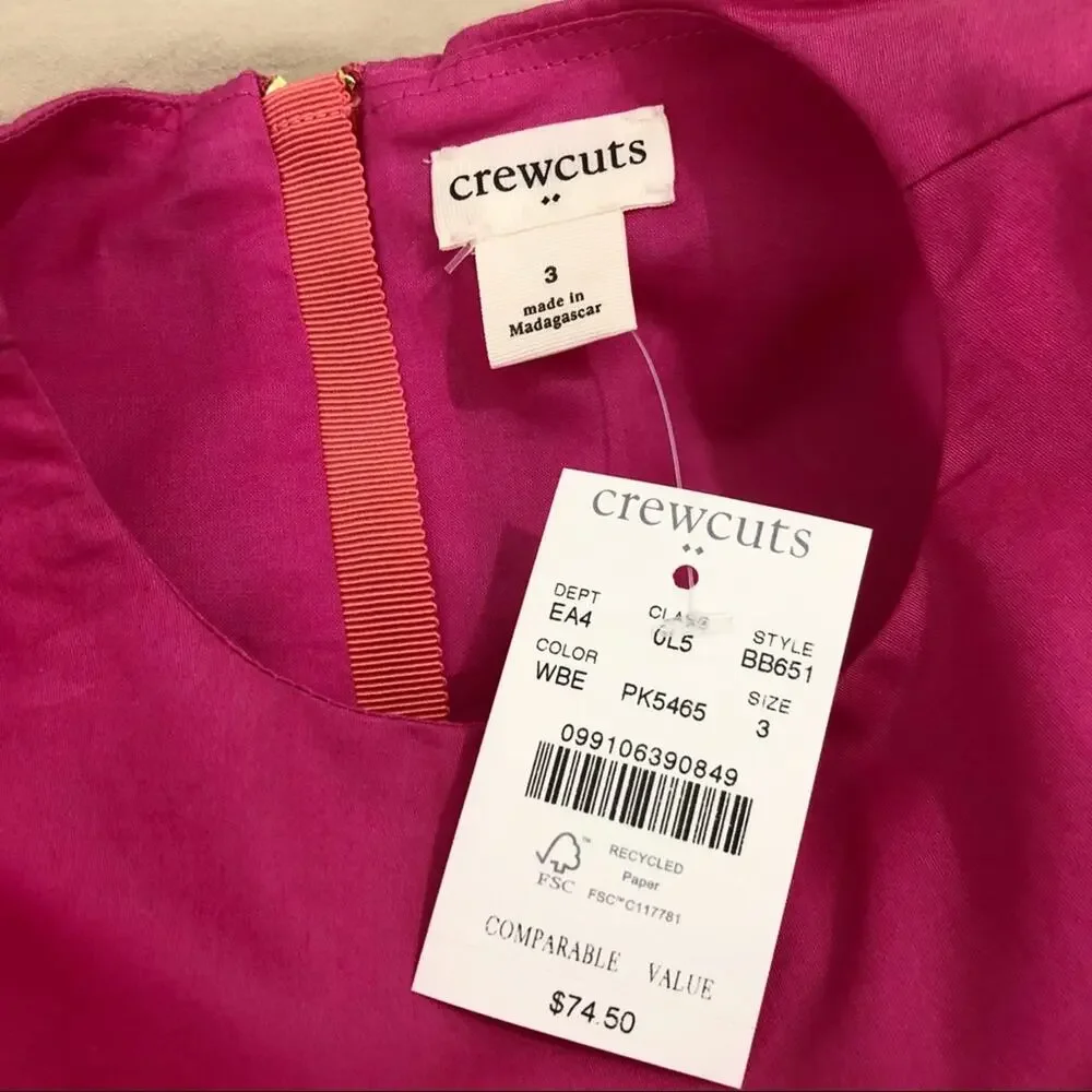 NWT J. Crew Factory Toddler Girl's Bright Pink Tiered Dress Size 3T